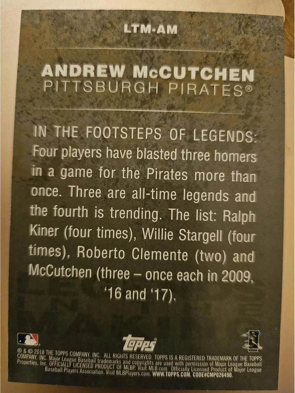 2018 Topps Legends in the Making Blue #LITM-AM - Andrew McCutchen - RAW Mint